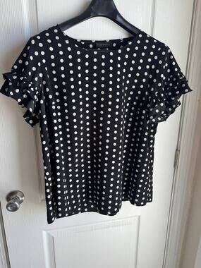 Blouse W SZ 18 Lane Bryant Plus Professional Business Blk Wht Polka Dot Preowned